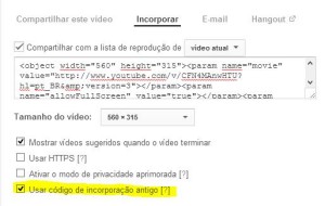 Op莽茫o para formato antigo no Youtube