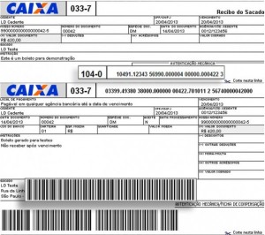 Boleto da Caixa Federal com linha digitável do Santander